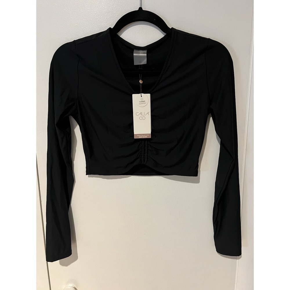 NWOT CALA Black Long-Sleeve Swim Coverup Crop Top
